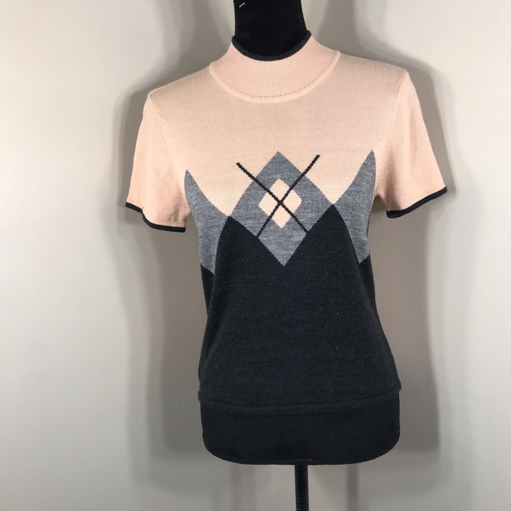 COPY - Tahari Argyle Short Sleeve Sweater Size Wo…